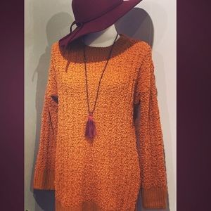 Rust  color popcorn long sweater